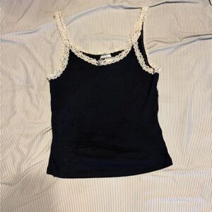 H&M Black Camisole with White Lace Trim